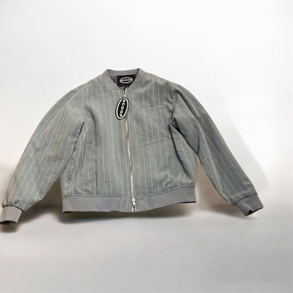 Scoop Women’s Gray Pinstripe Bomber Jacket Full Zip Lined Size S